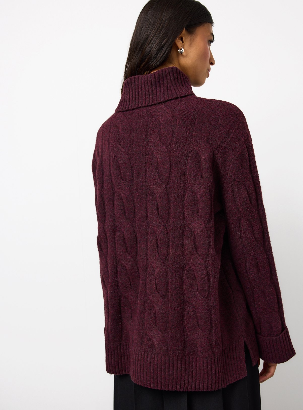 Burgundy Roll Neck Cable Knitted Jumper XL - Image 4 thumbnail